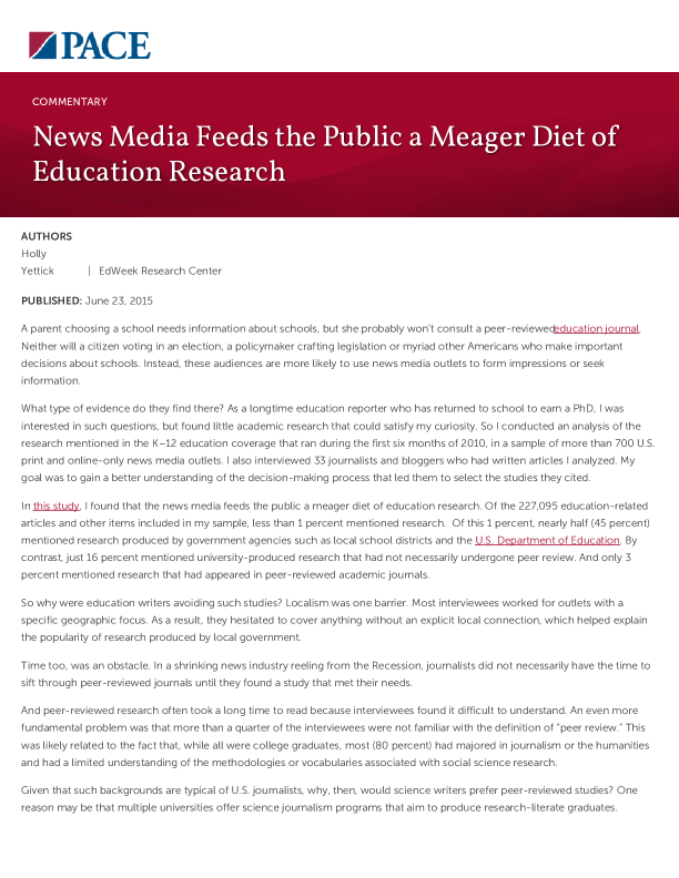 News Media Feeds the Public a Meager Diet of Education Research PDF