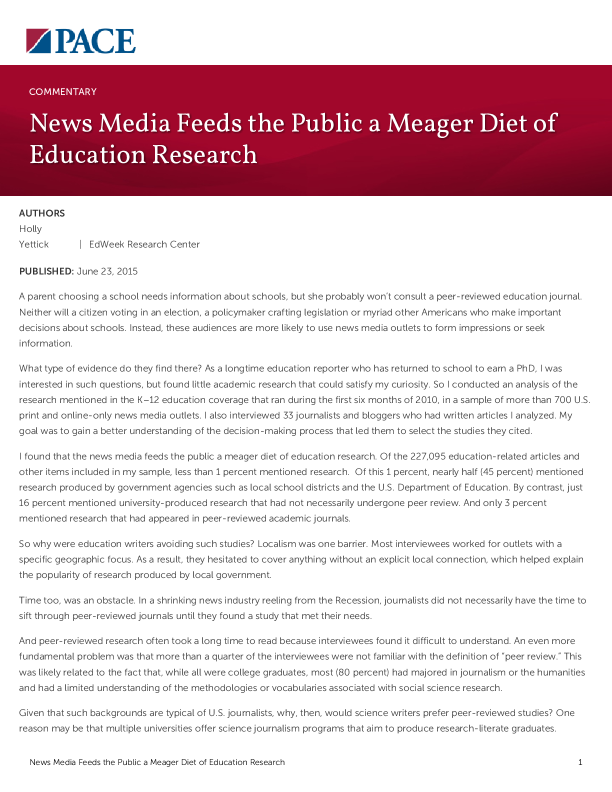 News Media Feeds the Public a Meager Diet of Education Research PDF