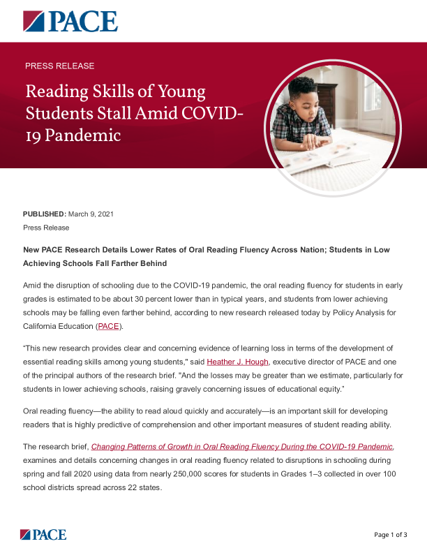 Reading Skills of Young Students Stall Amid COVID-19 Pandemic PDF