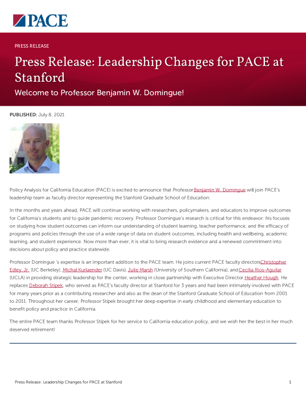 Press Release: Leadership Changes for PACE at Stanford PDF
