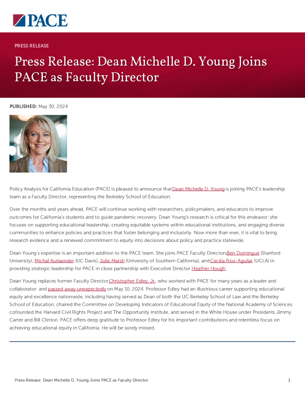 Press Release: Dean Michelle D. Young Joins PACE as Faculty Director PDF