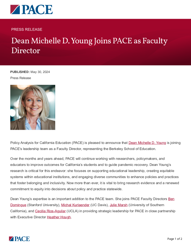 Dean Michelle D. Young Joins PACE as Faculty Director PDF