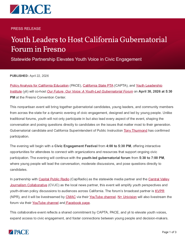 Youth Leaders to Host California Gubernatorial Forum in Fresno PDF