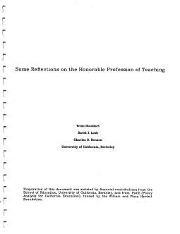 Some Reflections on the Honorable Profession of Teaching