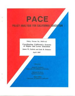Coordinating California's Systems of Higher and Lower Education