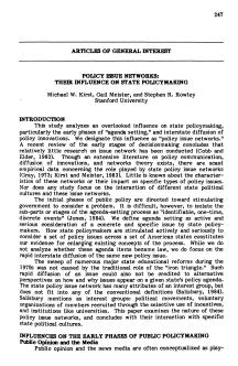 Policy Issue Networks: Their Influence on State Policy Making